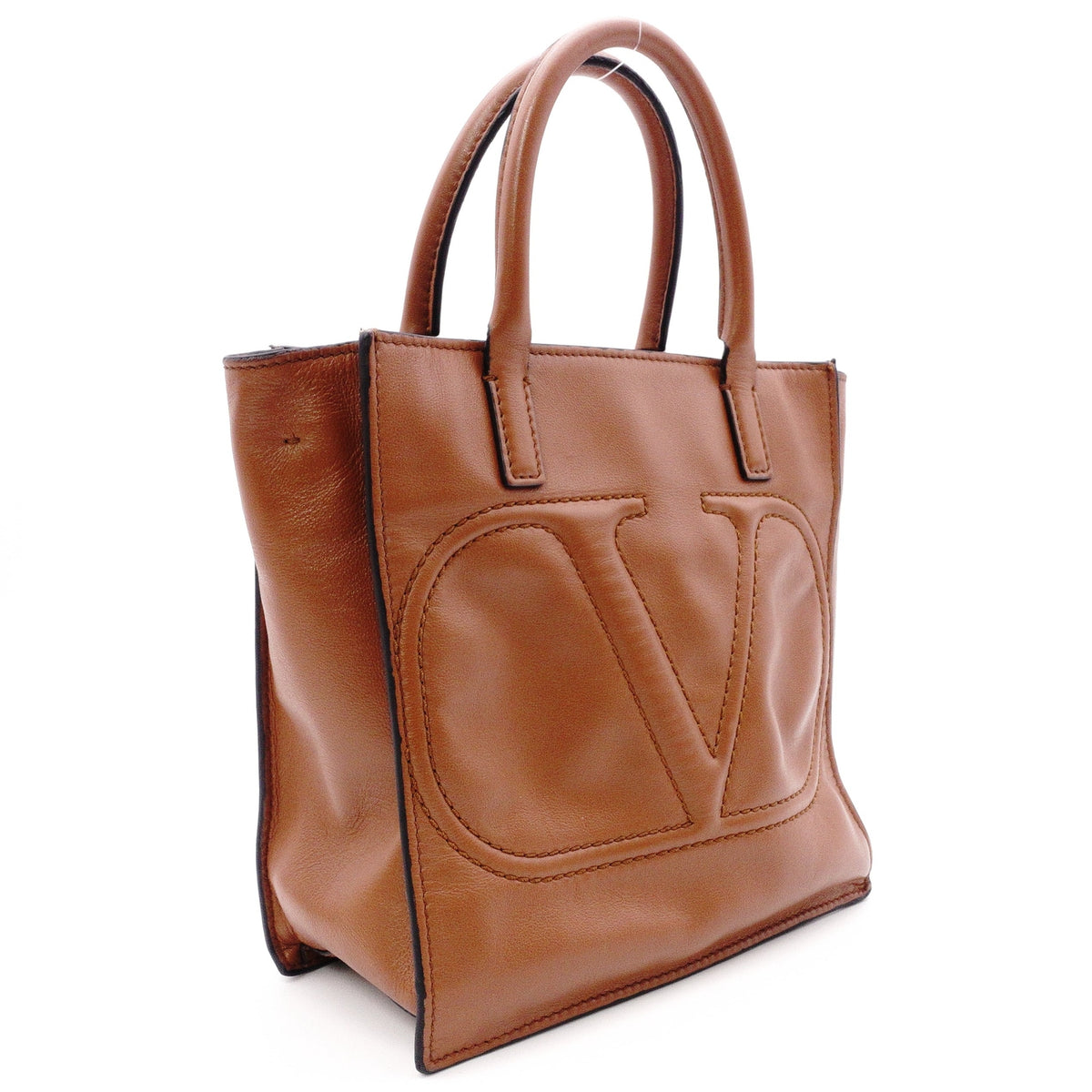 Valentino Garavani V Logo Handbag, Leather, Brown, 2-Way, Gold Hardware, Crossbody, Logo