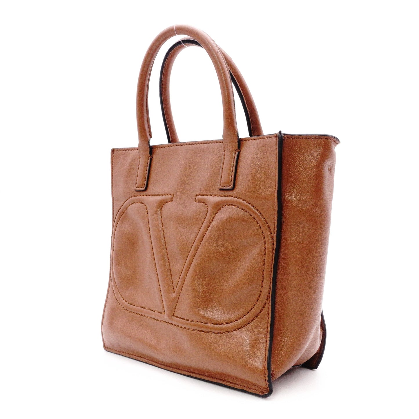 Valentino Garavani V Logo Handbag, Leather, Brown, 2-Way, Gold Hardware, Crossbody, Logo