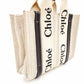 Chloe Woodie Small Handbag Canvas Beige × Navy 2-Way Shoulder R801166