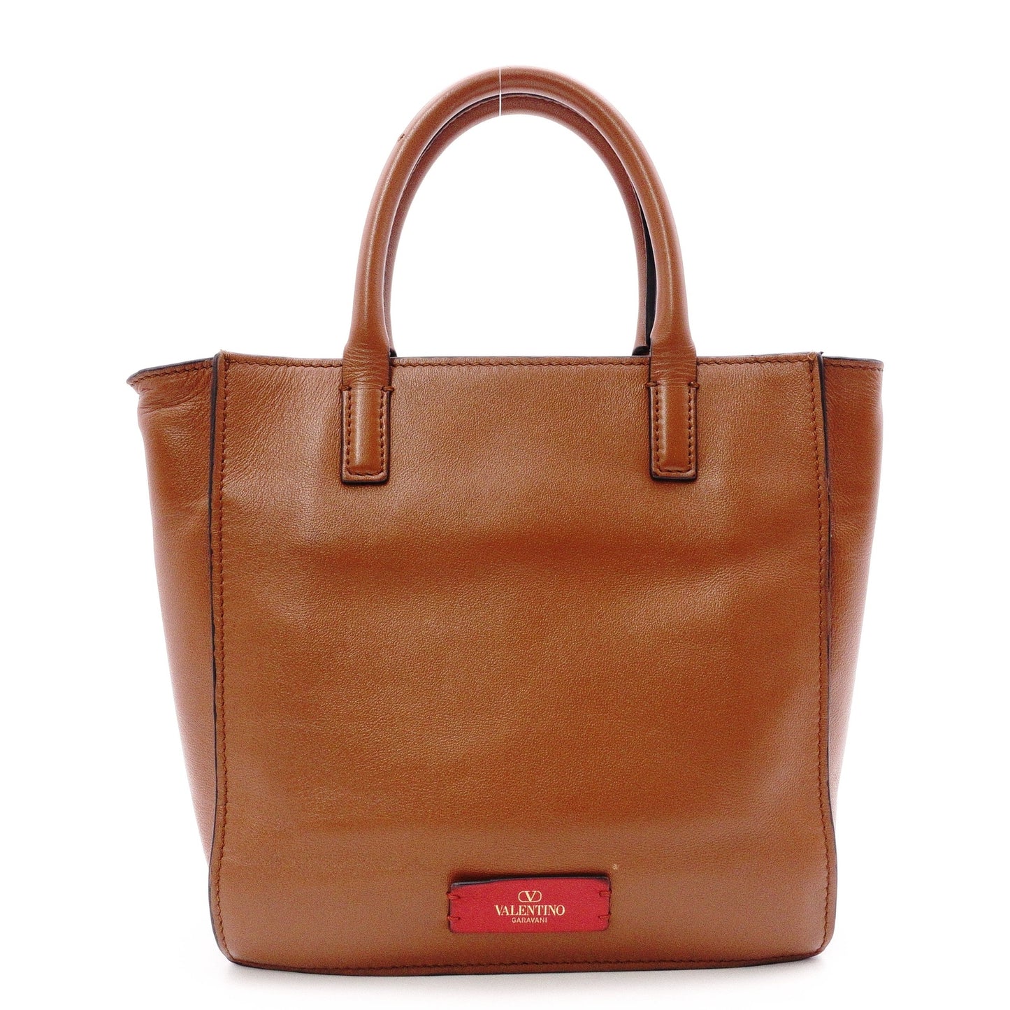 Valentino Garavani V Logo Handbag, Leather, Brown, 2-Way, Gold Hardware, Crossbody, Logo