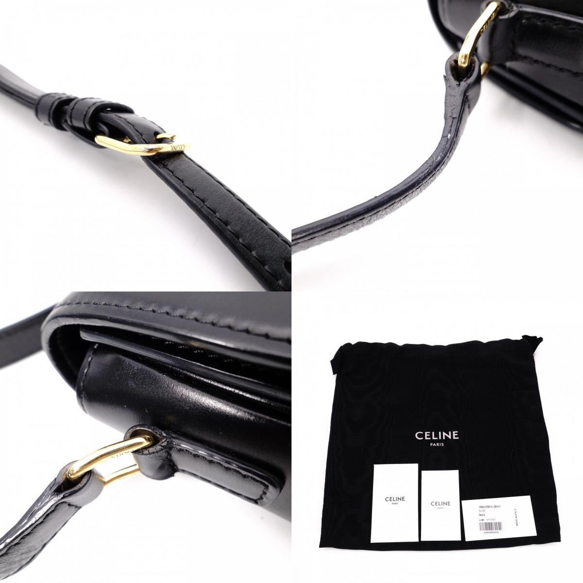 CELINE Teen Triomphe Shoulder Bag, Leather, Black with Gold Hardware