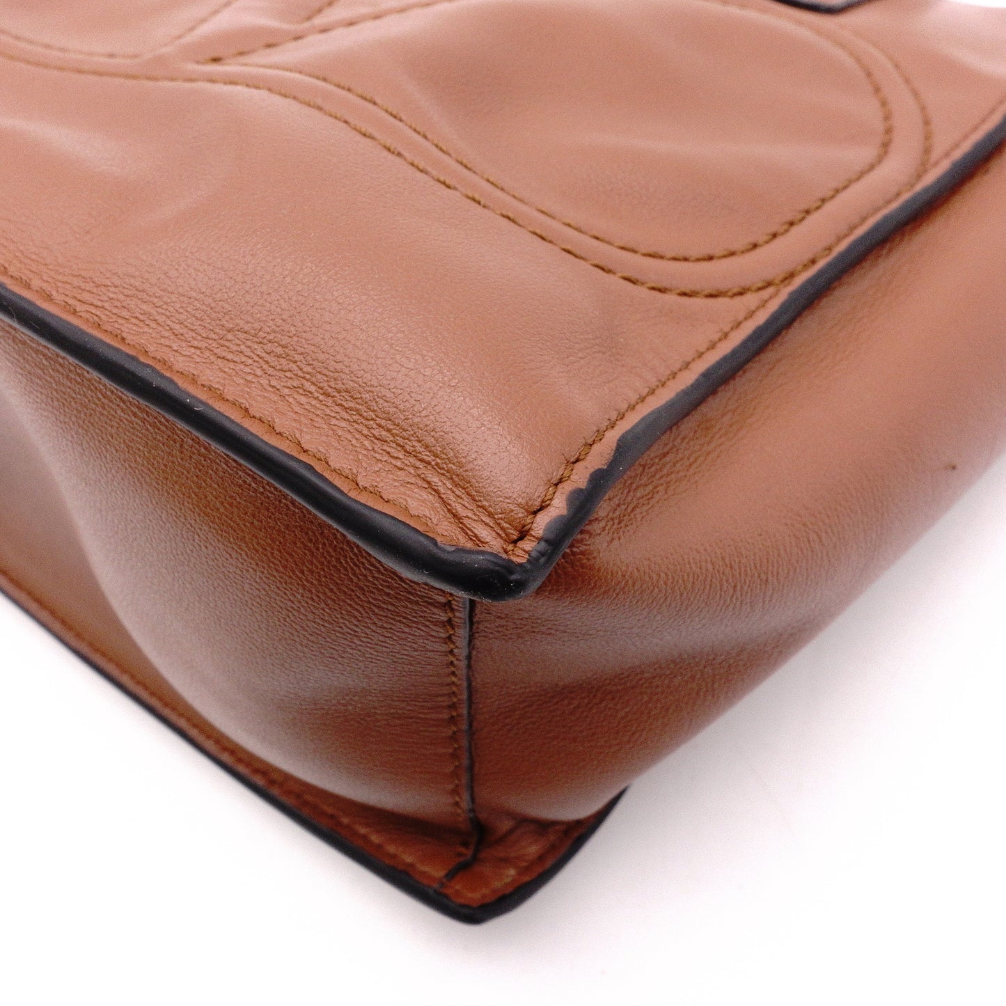 Valentino Garavani V Logo Handbag, Leather, Brown, 2-Way, Gold Hardware, Crossbody, Logo