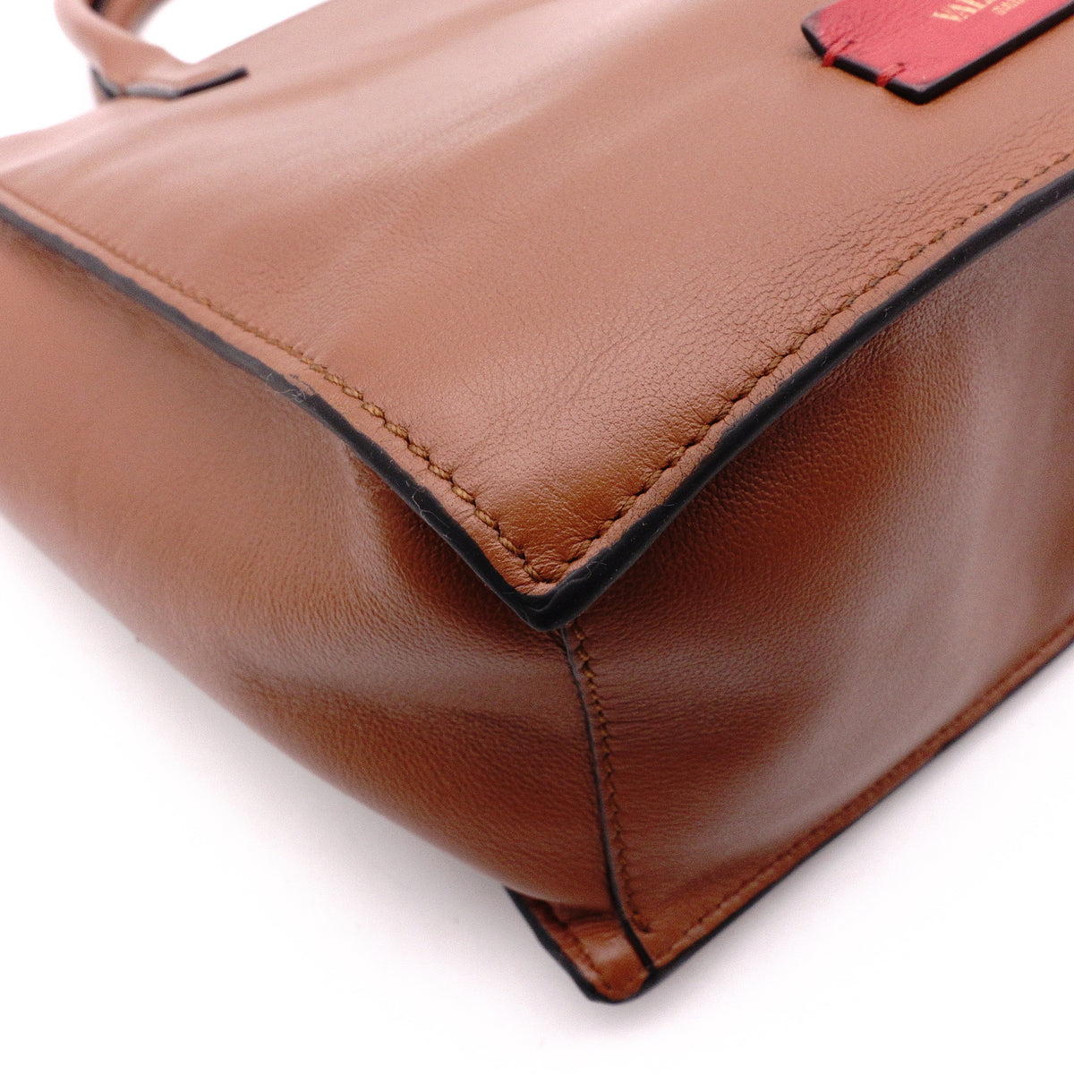 Valentino Garavani V Logo Handbag, Leather, Brown, 2-Way, Gold Hardware, Crossbody, Logo