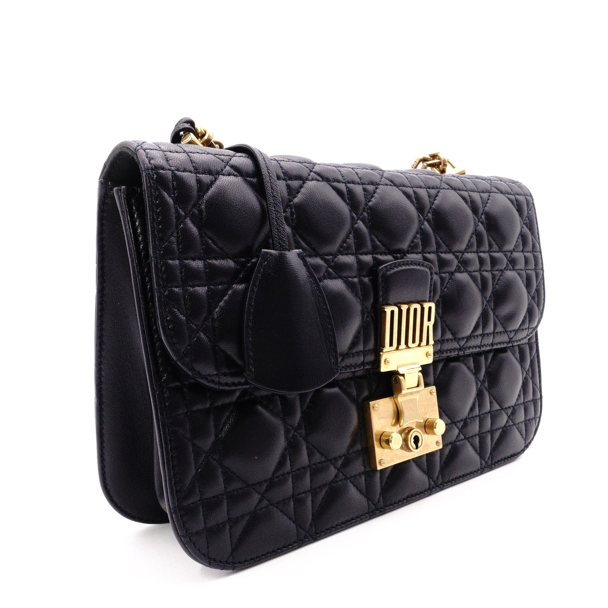 DIOR Dior Addict Chain Shoulder Bag, Leather, Navy, Women's, Crossbody, Gold Hardware