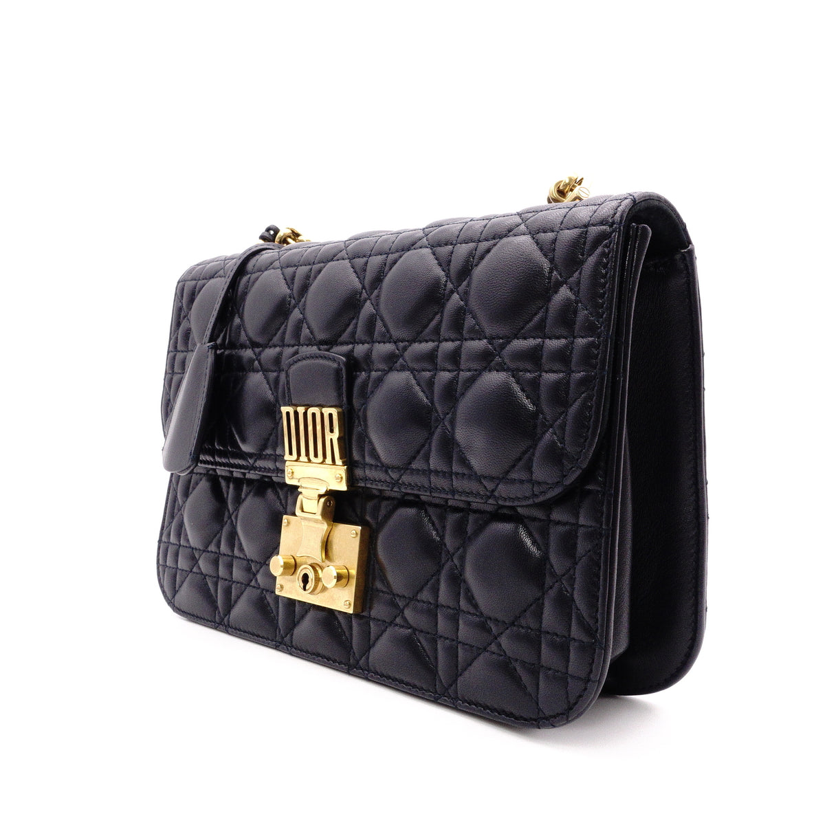 DIOR Dior Addict Chain Shoulder Bag, Leather, Navy, Women's, Crossbody, Gold Hardware