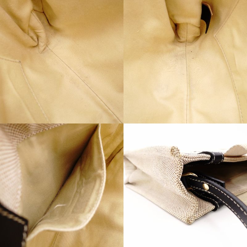 Chloe Woodie Small Handbag Canvas Beige × Navy 2-Way Shoulder R801166
