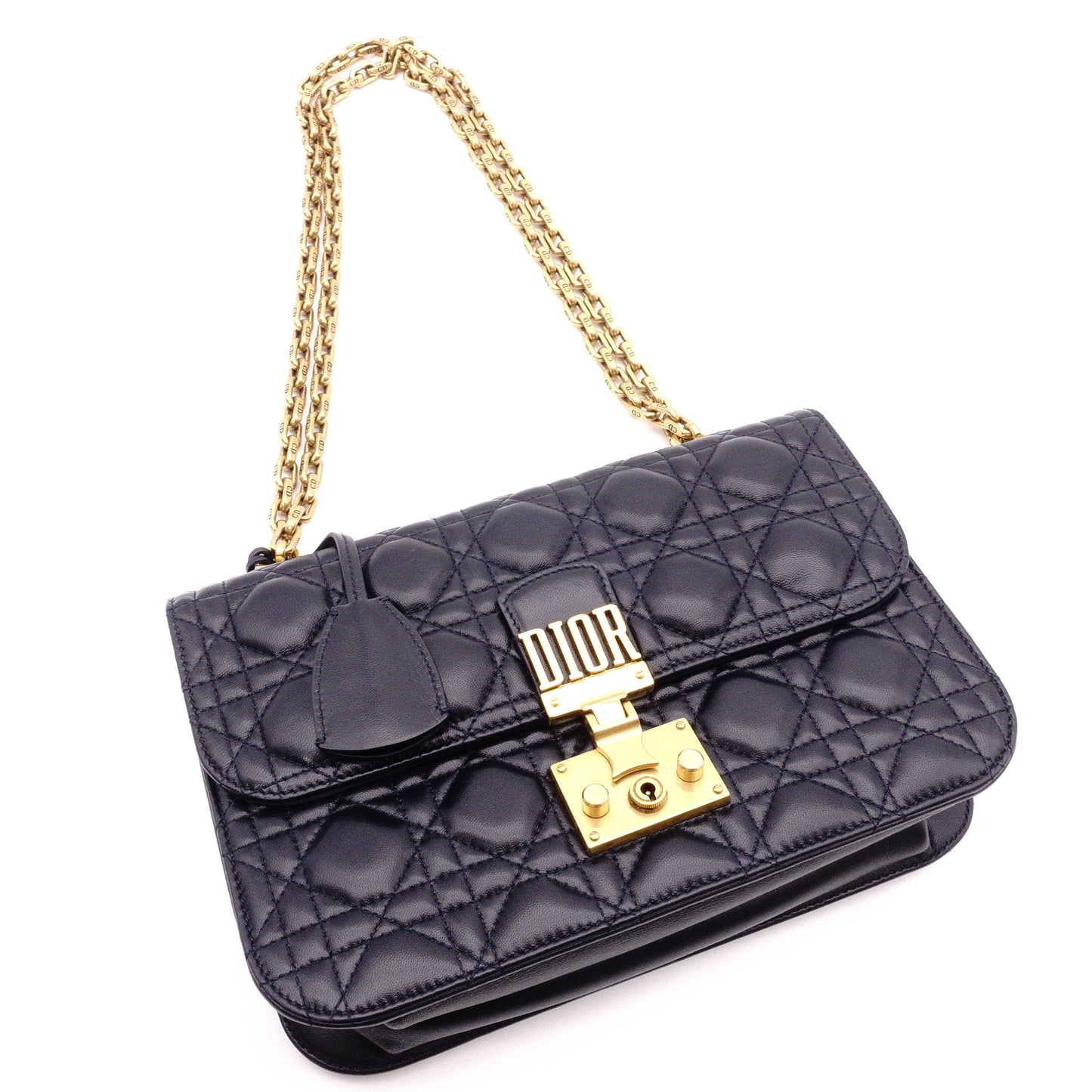 DIOR Dior Addict Chain Shoulder Bag, Leather, Navy, Women's, Crossbody, Gold Hardware