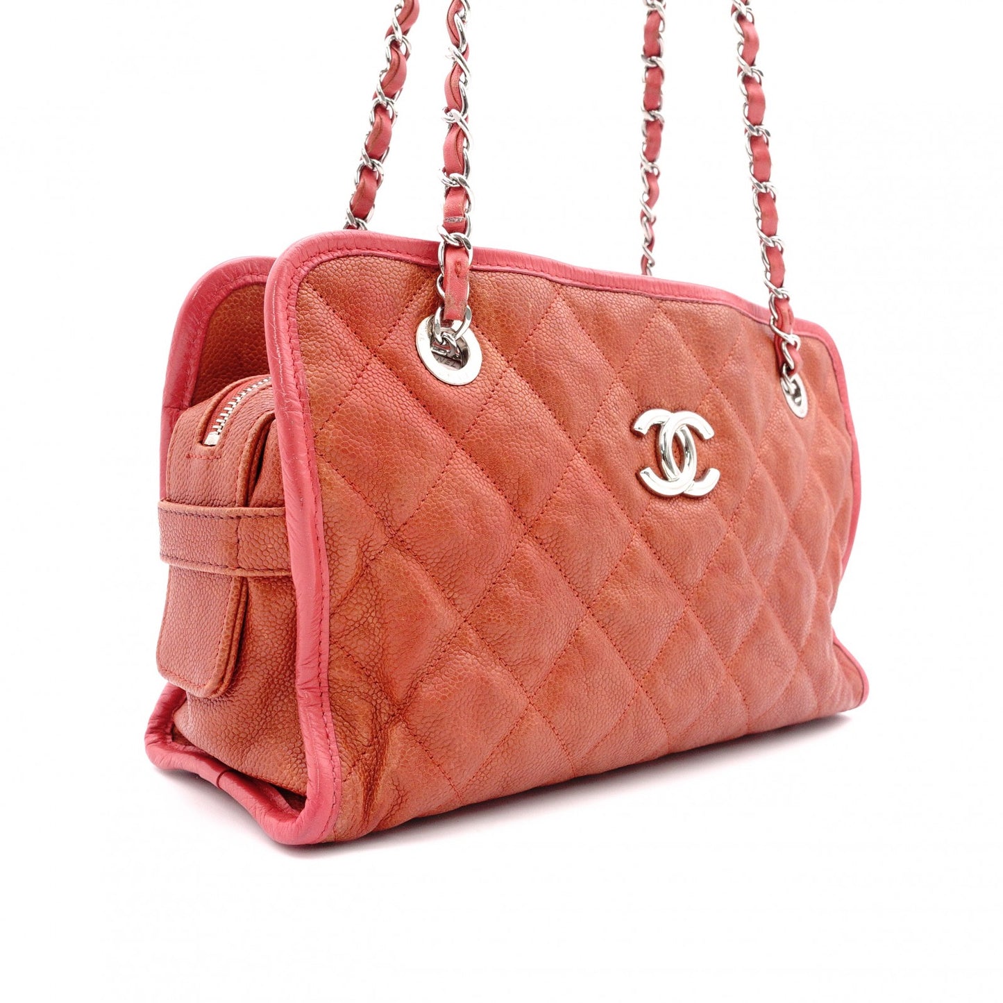 CHANEL Caviar Skin French Riviera Matelassé Shoulder Bag, Leather, Red