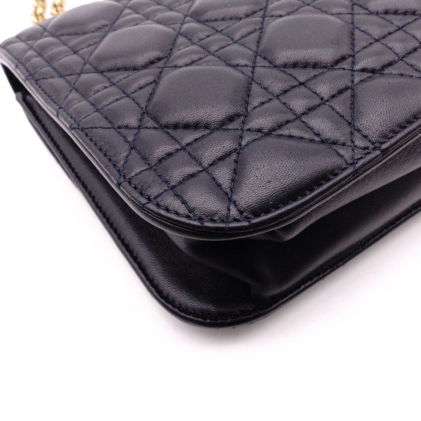 DIOR Dior Addict Chain Shoulder Bag, Leather, Navy, Women's, Crossbody, Gold Hardware
