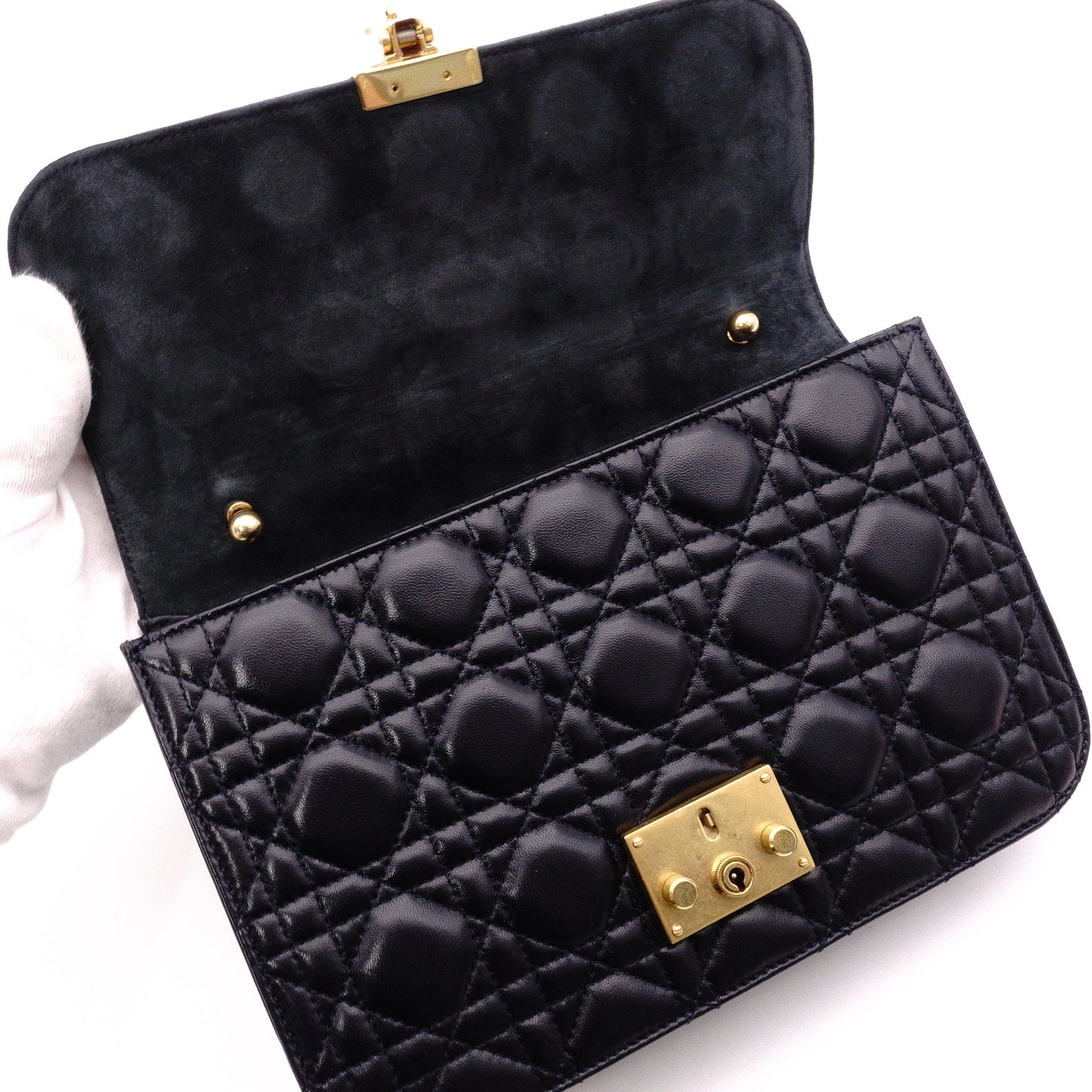 DIOR Dior Addict Chain Shoulder Bag, Leather, Navy, Women's, Crossbody, Gold Hardware