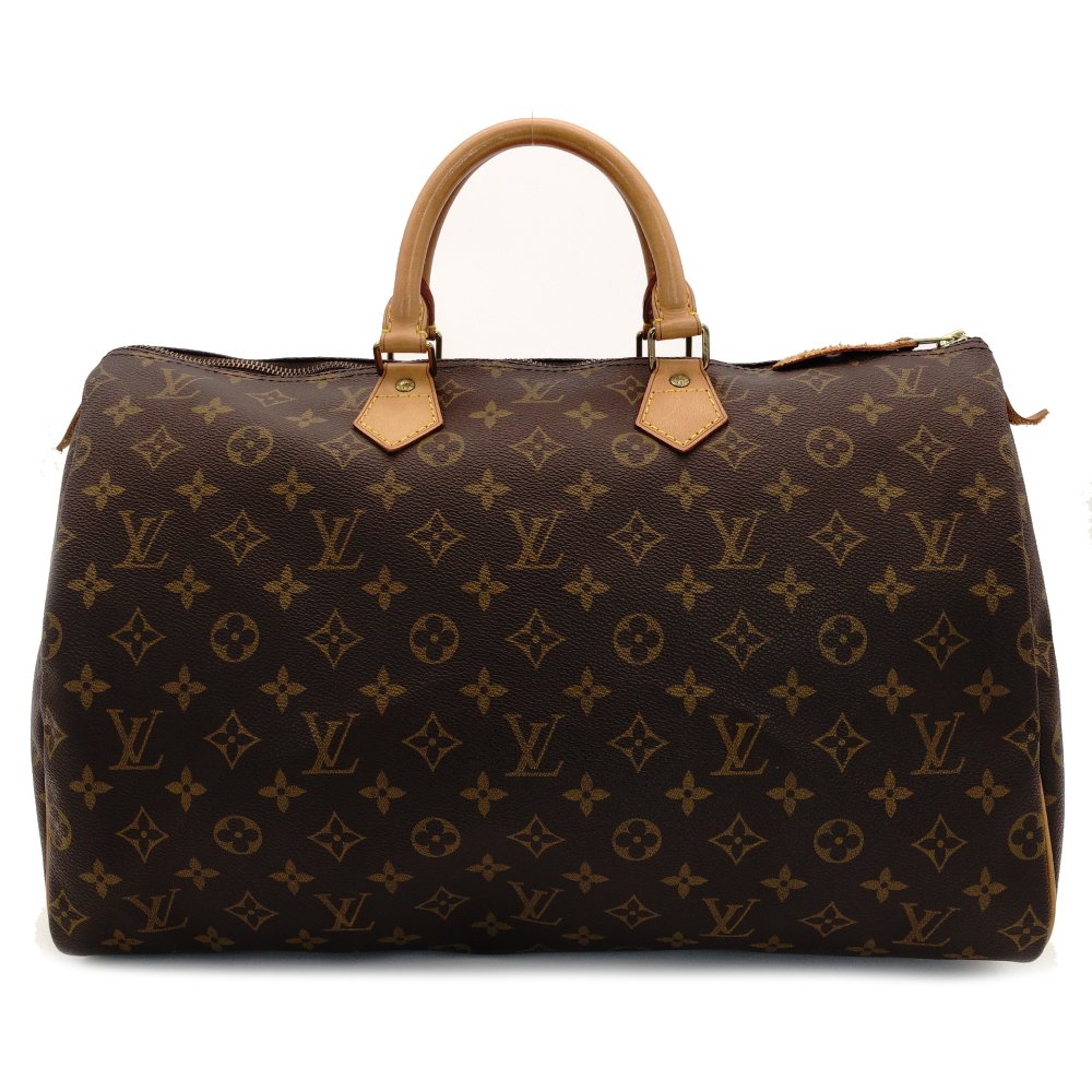 Louis Vuitton Speedy 40 Monogram Canvas Handbag Brown PVC Leather 7-9-518