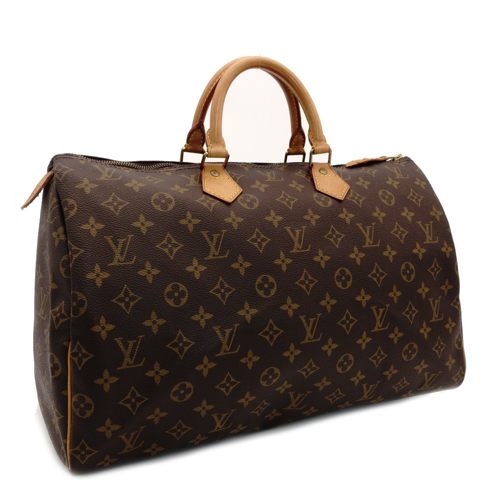 Louis Vuitton Speedy 40 Monogram Canvas Handbag Brown PVC Leather 7-9-518