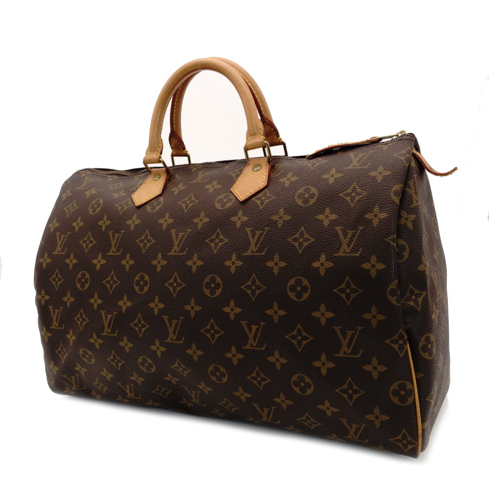 Louis Vuitton Speedy 40 Monogram Canvas Handbag Brown PVC Leather 7-9-518