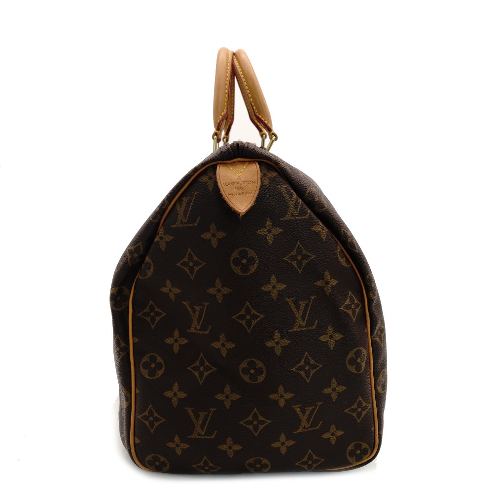 Louis Vuitton Speedy 40 Monogram Canvas Handbag Brown PVC Leather 7-9-518