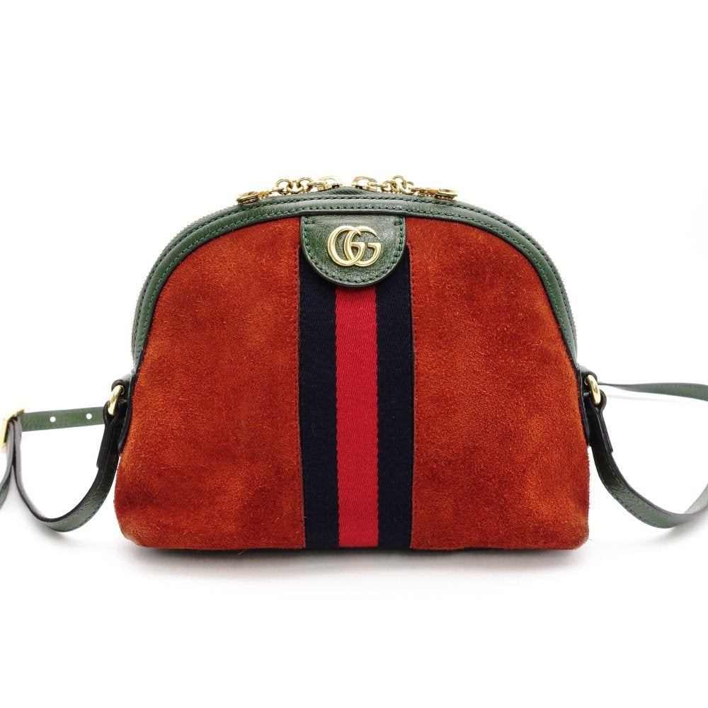 GUCCI Ophidia Shoulder Bag Suede Brown×Green Crossbody Leather GG Logo R801874