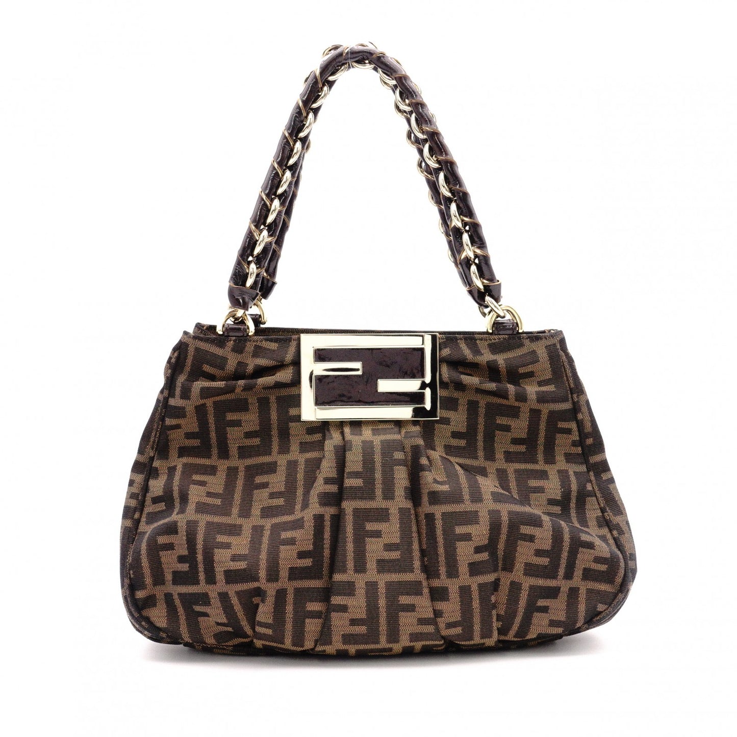 FENDI Mia Chain Bag Zucca Tote Bag, Canvas/Leather, Brown Tones, Gold Hardware