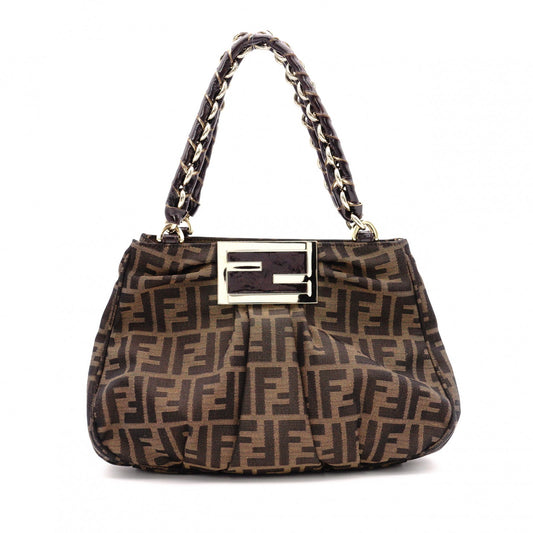 FENDI Mia Chain Bag Zucca Tote Bag, Canvas/Leather, Brown Tones, Gold Hardware