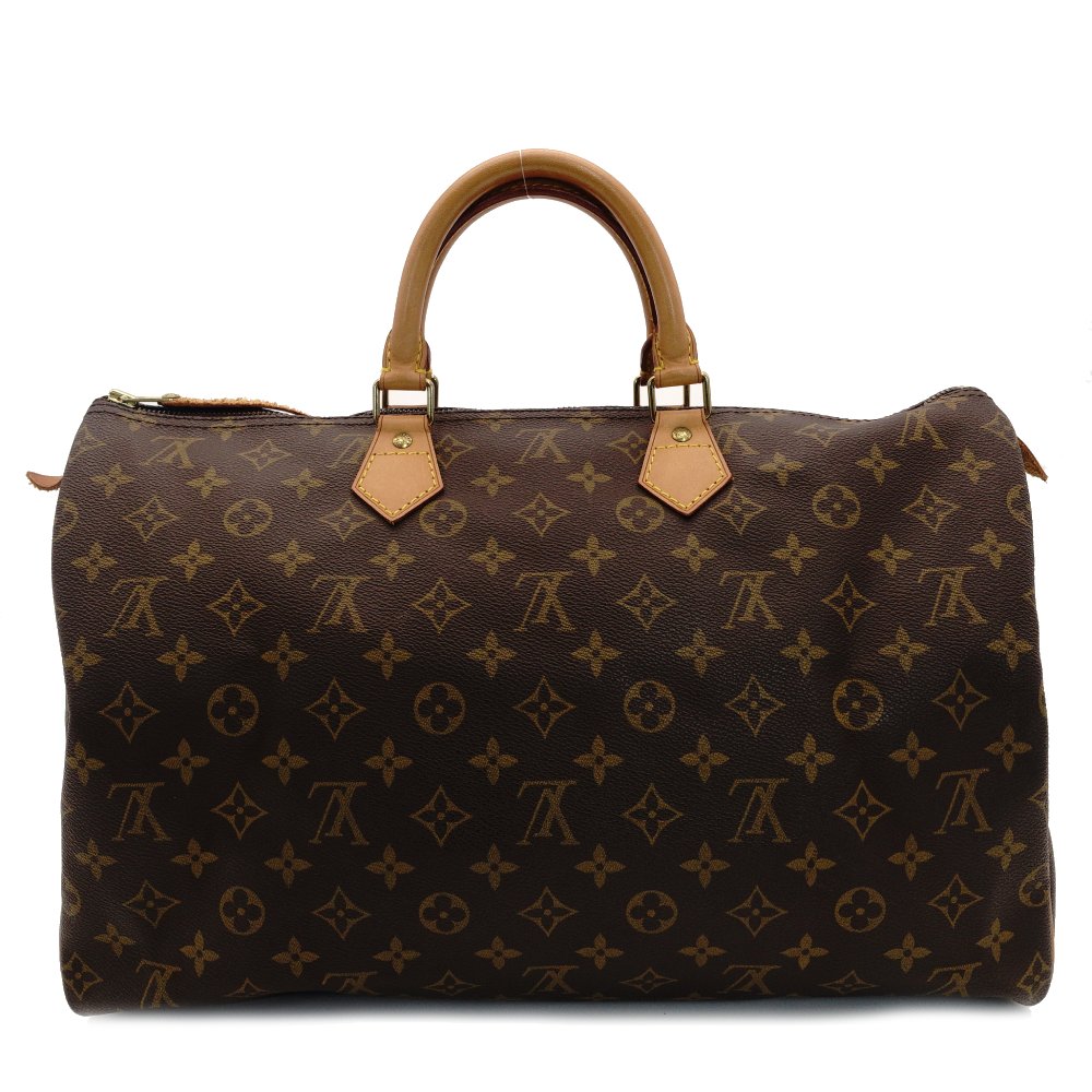 Louis Vuitton Speedy 40 Monogram Canvas Handbag Brown PVC Leather 7-9-518