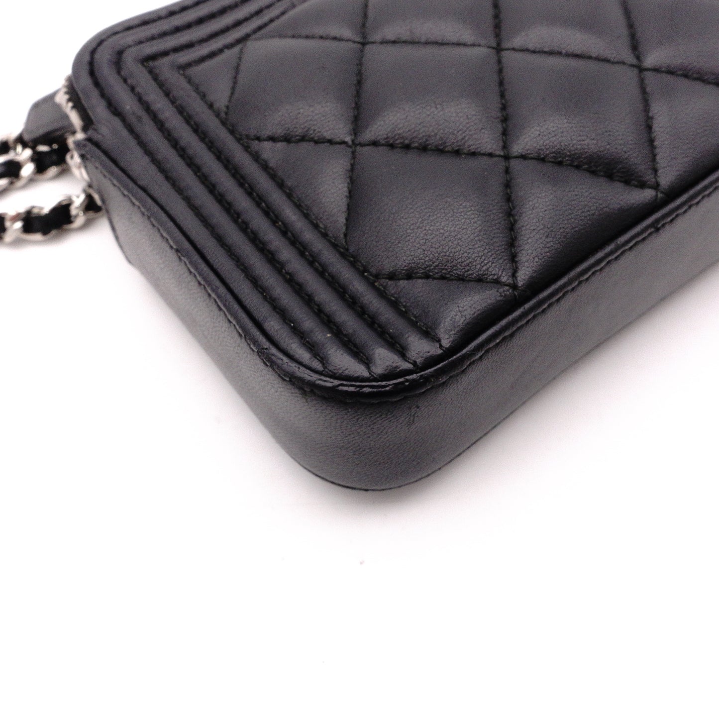 CHANEL Lambskin Boy Chanel Shoulder Bag, Leather, Black, Women's, Silver Hardware, CC Logo