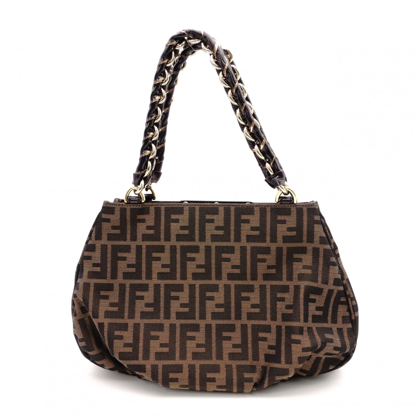 FENDI Mia Chain Bag Zucca Tote Bag, Canvas/Leather, Brown Tones, Gold Hardware