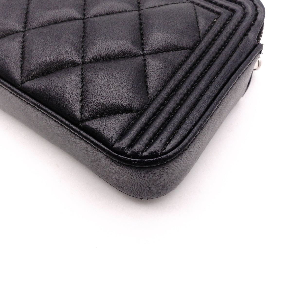 CHANEL Lambskin Boy Chanel Shoulder Bag, Leather, Black, Women's, Silver Hardware, CC Logo