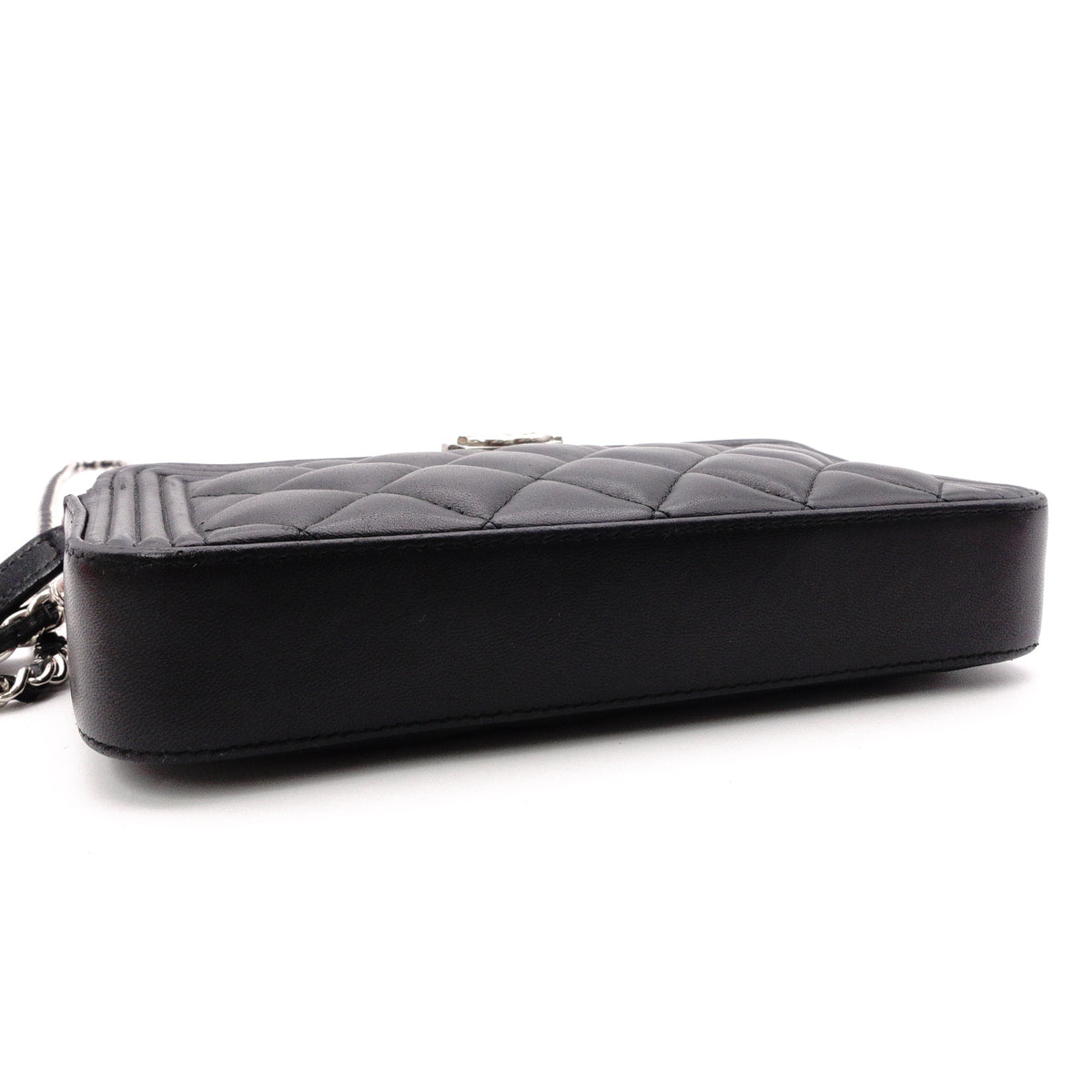 CHANEL Lambskin Boy Chanel Shoulder Bag, Leather, Black, Women's, Silver Hardware, CC Logo