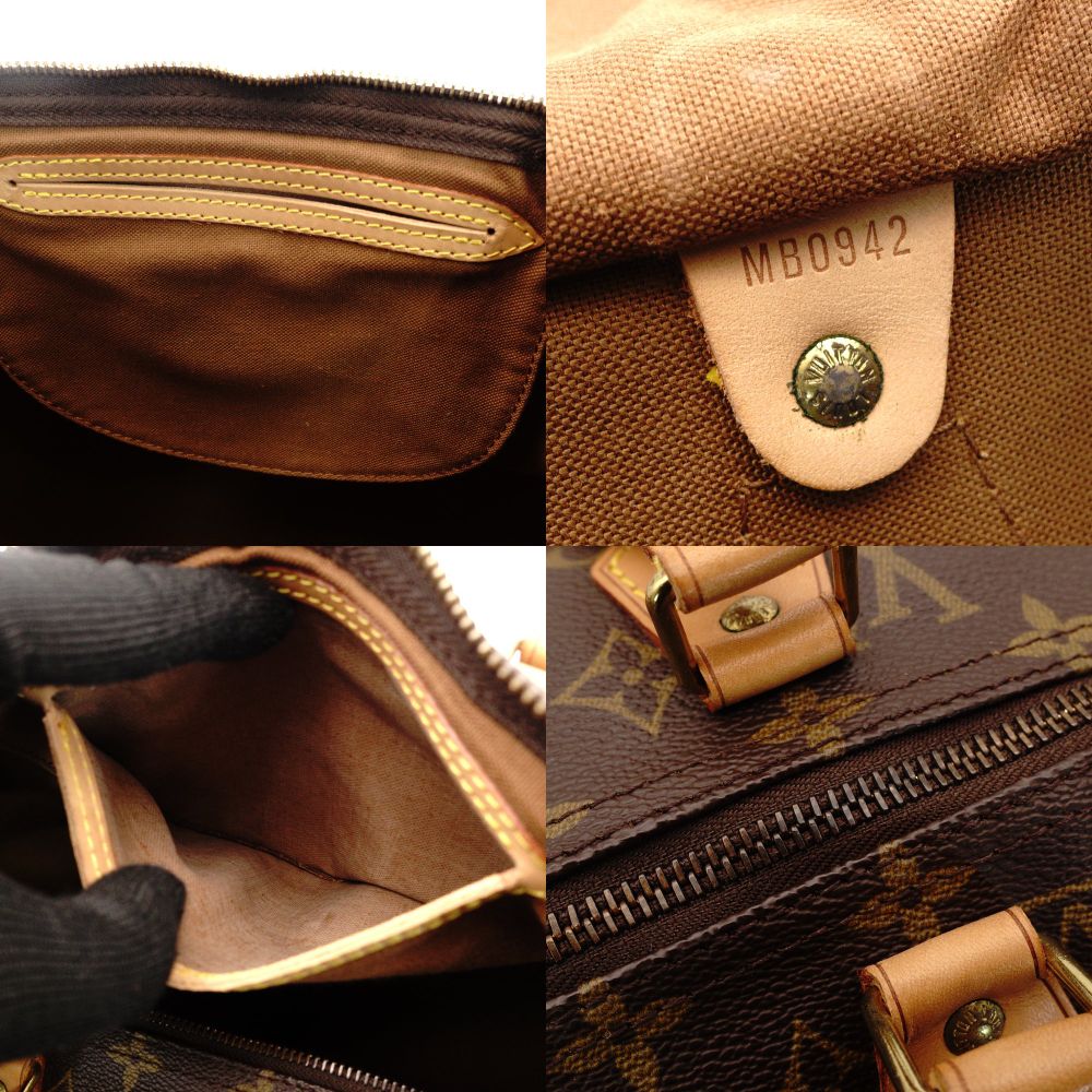 Louis Vuitton Speedy 40 Monogram Canvas Handbag Brown PVC Leather 7-9-518