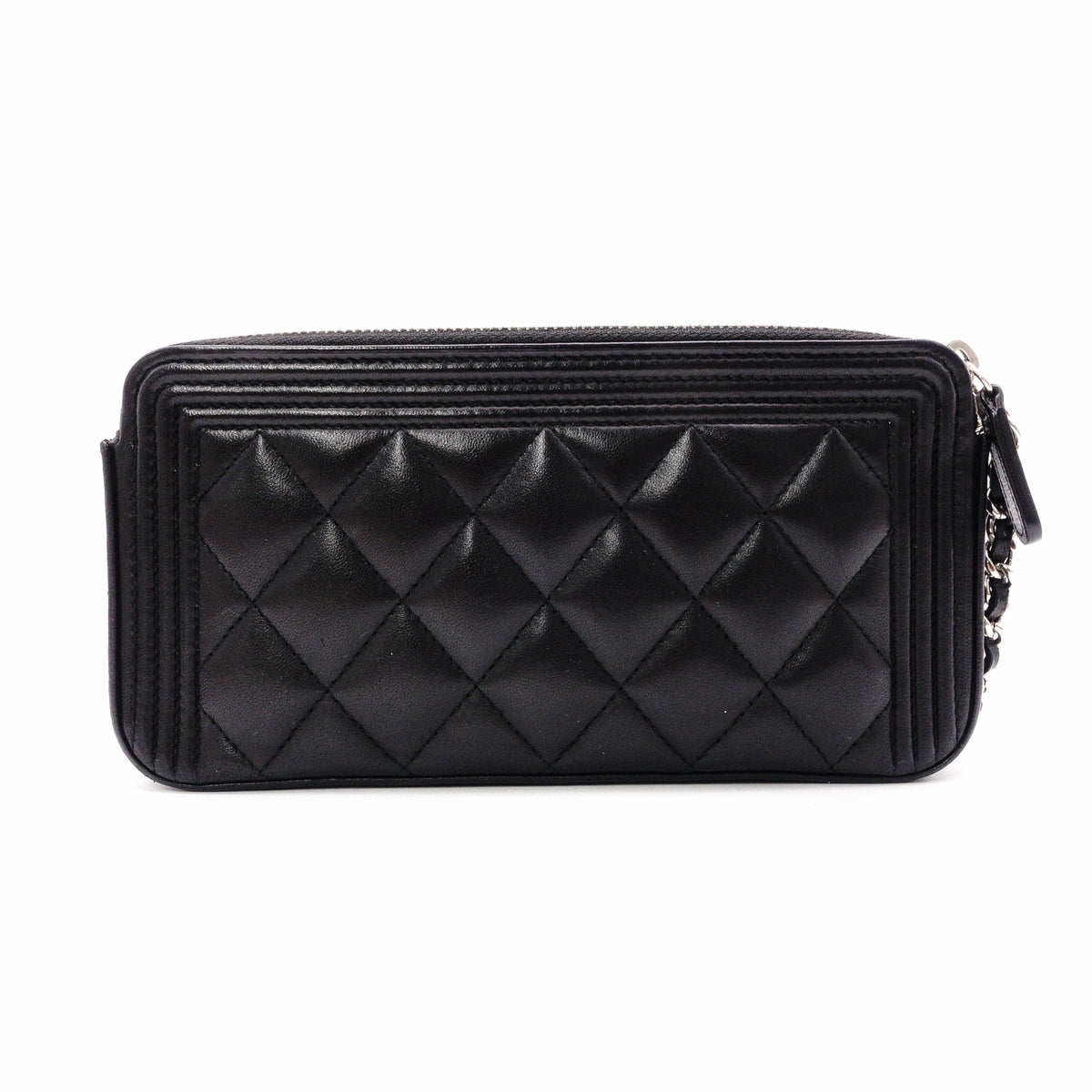 CHANEL Lambskin Boy Chanel Shoulder Bag, Leather, Black, Women's, Silver Hardware, CC Logo