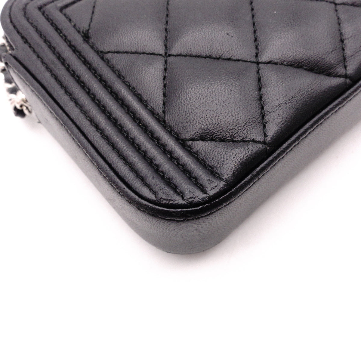 CHANEL Lambskin Boy Chanel Shoulder Bag, Leather, Black, Women's, Silver Hardware, CC Logo