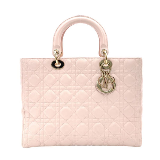 Christian Dior Lady Dior Cannage Handbag Pink Leather Gold Hardware R8020280