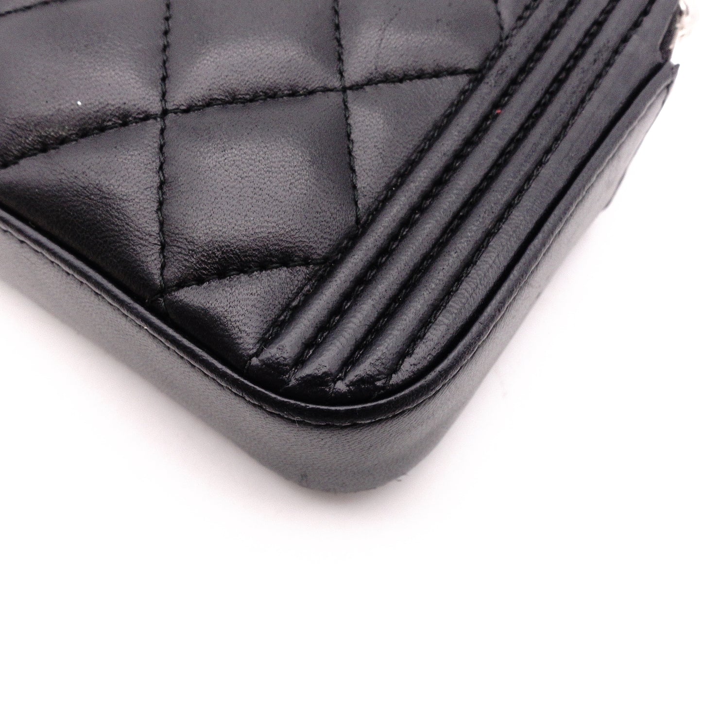 CHANEL Lambskin Boy Chanel Shoulder Bag, Leather, Black, Women's, Silver Hardware, CC Logo