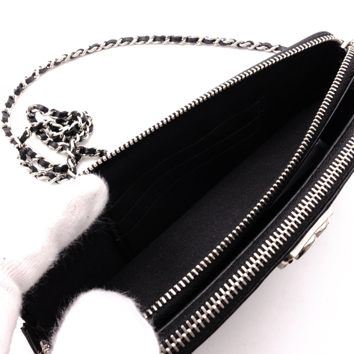 CHANEL Lambskin Boy Chanel Shoulder Bag, Leather, Black, Women's, Silver Hardware, CC Logo