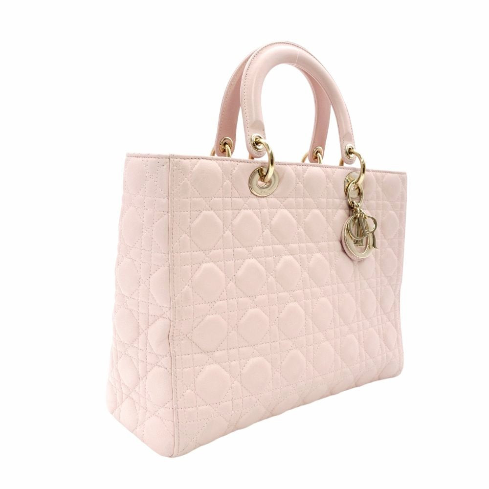 Christian Dior Lady Dior Cannage Handbag Pink Leather Gold Hardware R8020280
