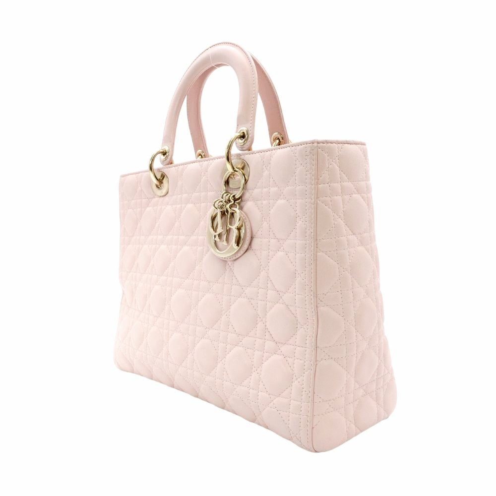 Christian Dior Lady Dior Cannage Handbag Pink Leather Gold Hardware R8020280