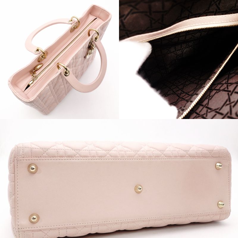 Christian Dior Lady Dior Cannage Handbag Pink Leather Gold Hardware R8020280