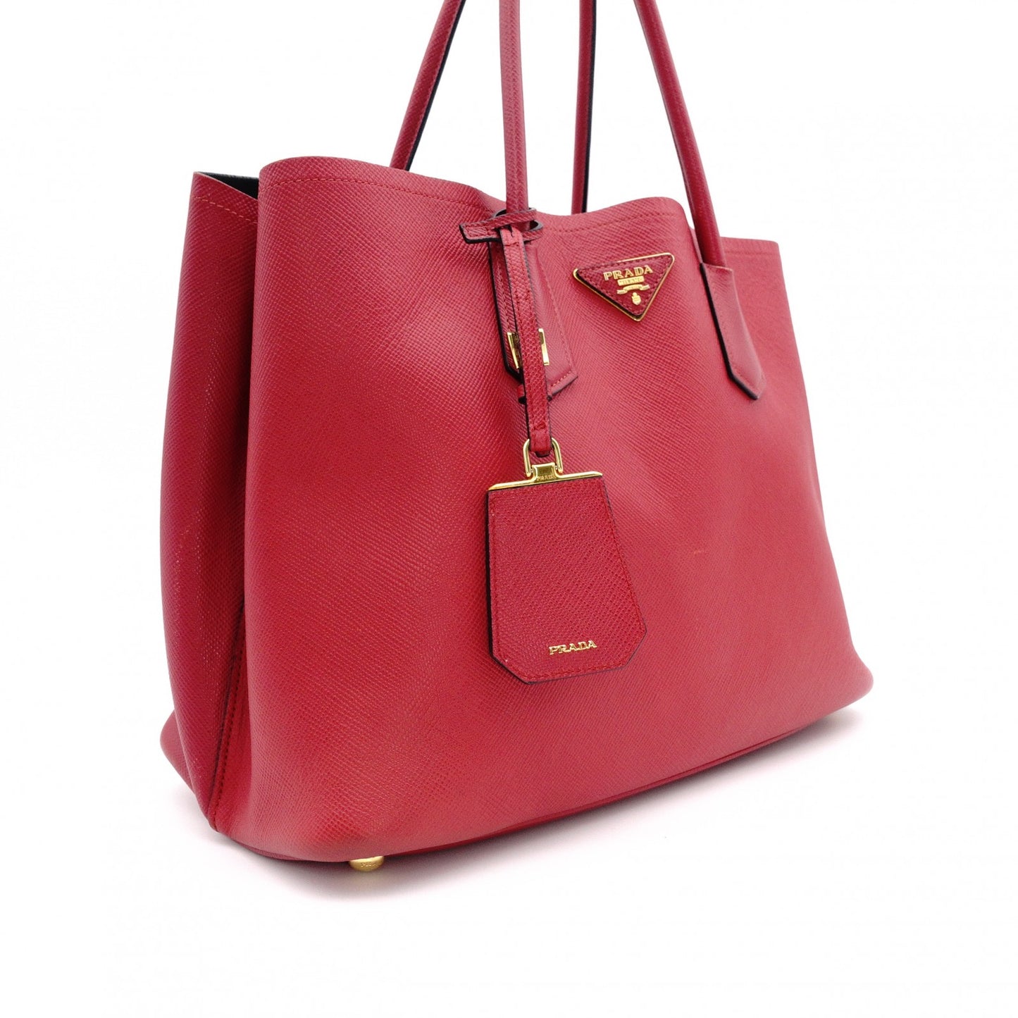 PRADA Saffiano Leather Tote Bag, Red Leather with Gold Hardware