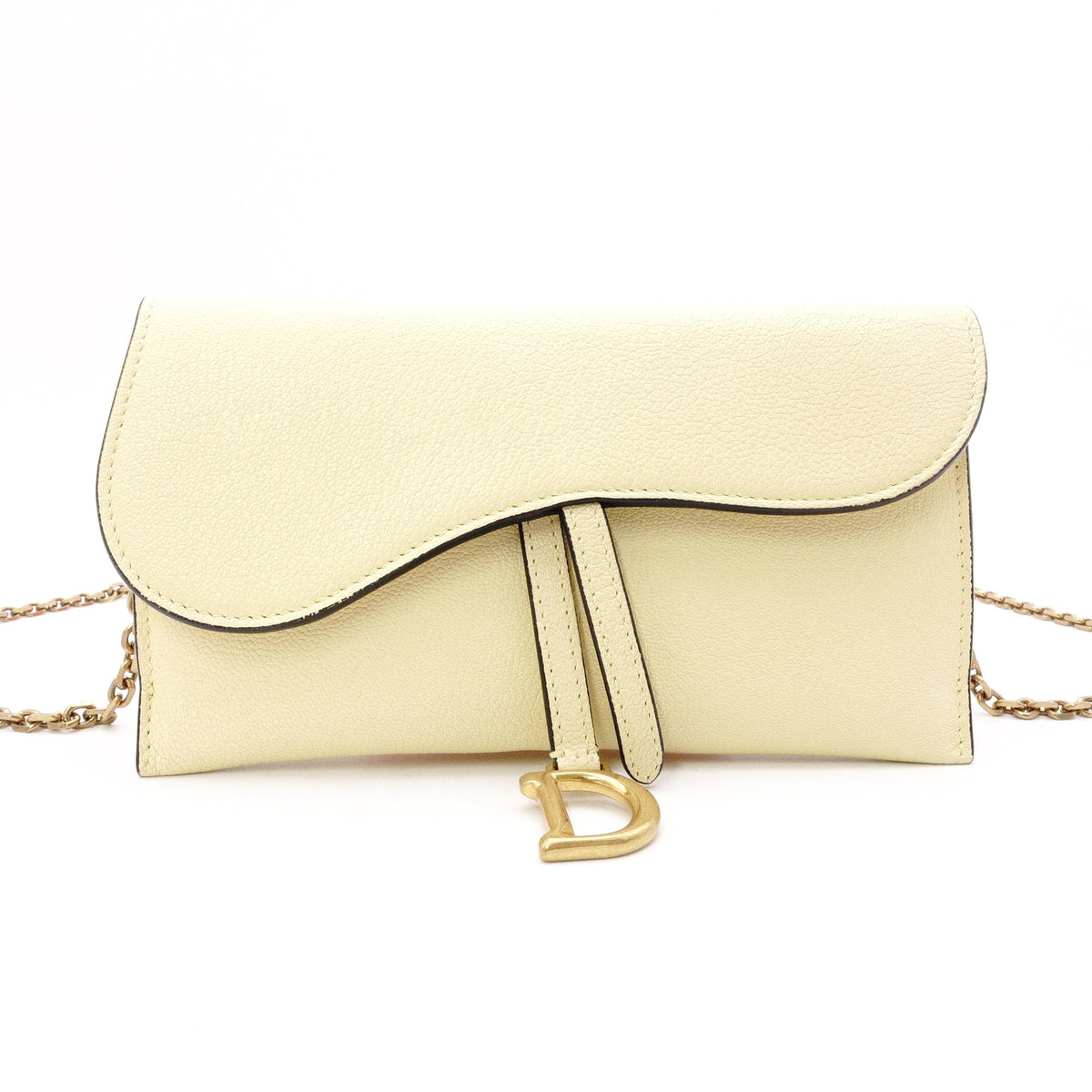 Christian Dior Saddle Shoulder Bag, Leather, Yellow, Women's, Crossbody, Gold Hardware