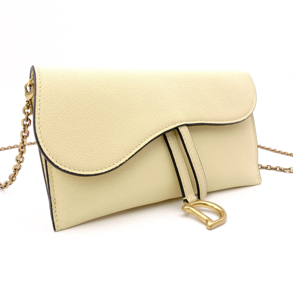 Christian Dior Saddle Shoulder Bag, Leather, Yellow, Women's, Crossbody, Gold Hardware