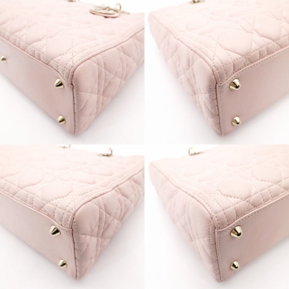 Christian Dior Lady Dior Cannage Handbag Pink Leather Gold Hardware R8020280