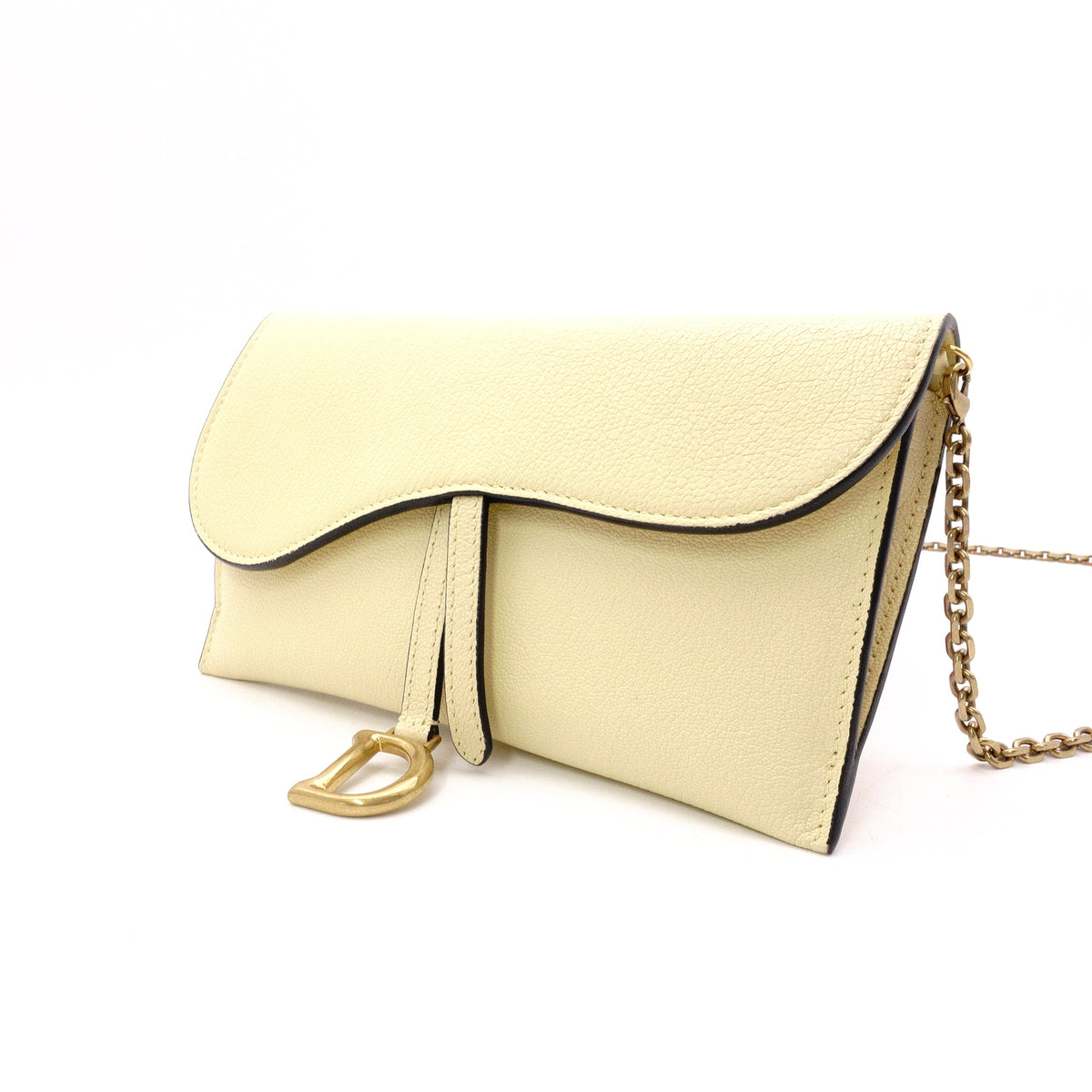 Christian Dior Saddle Shoulder Bag, Leather, Yellow, Women's, Crossbody, Gold Hardware