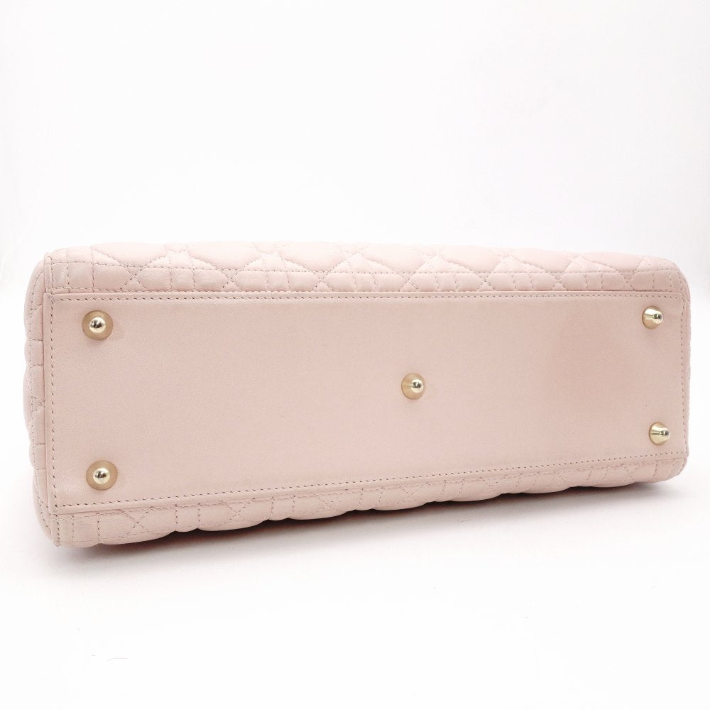 Christian Dior Lady Dior Cannage Handbag Pink Leather Gold Hardware R8020280