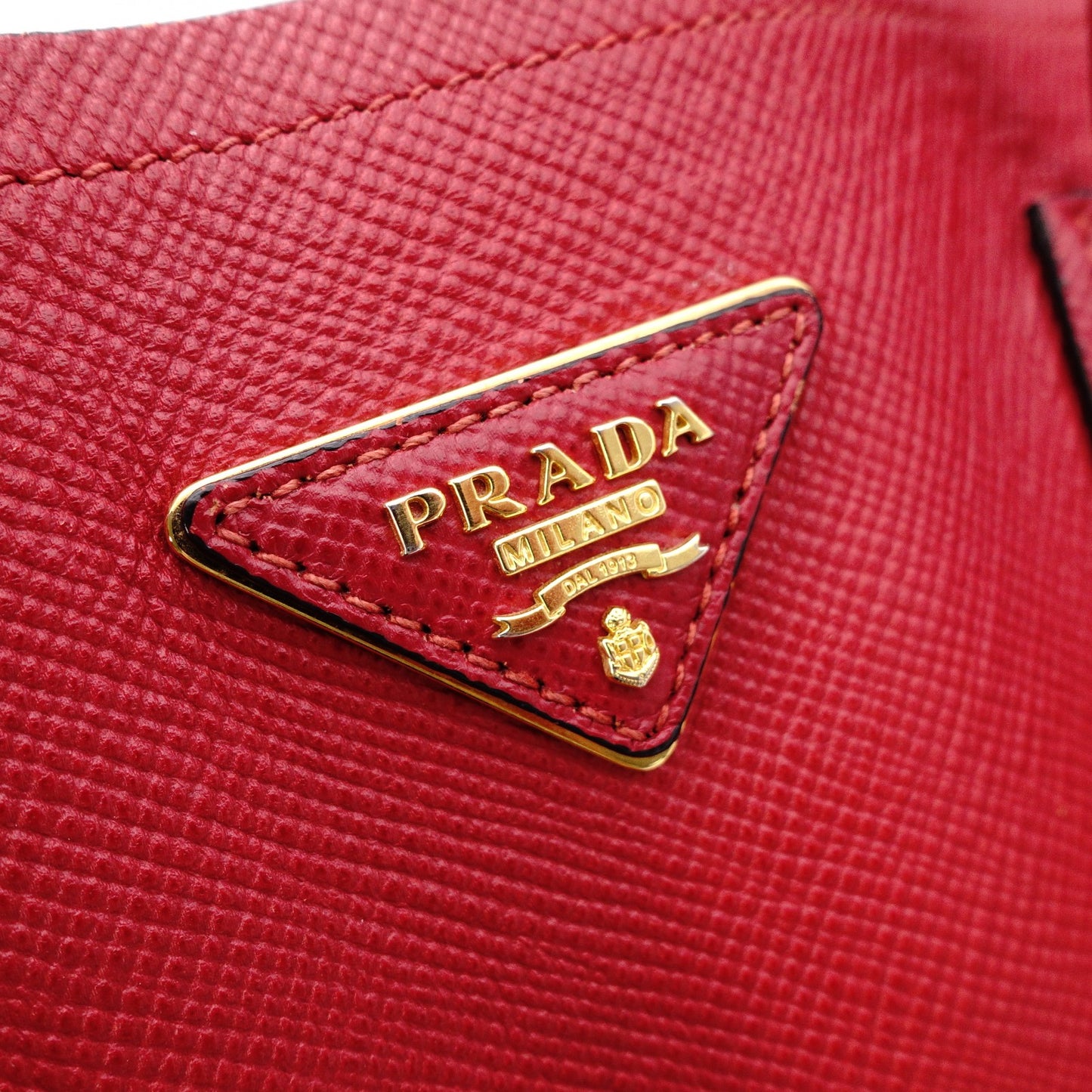 PRADA Saffiano Leather Tote Bag, Red Leather with Gold Hardware