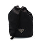 PRADA Saffiano Nylon Drawstring Pouch Black Triangle Logo Black Cosmetic Pouch Small Item Case 7-9-628