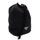PRADA Saffiano Nylon Drawstring Pouch Black Triangle Logo Black Cosmetic Pouch Small Item Case 7-9-628