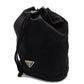 PRADA Saffiano Nylon Drawstring Pouch Black Triangle Logo Black Cosmetic Pouch Small Item Case 7-9-628