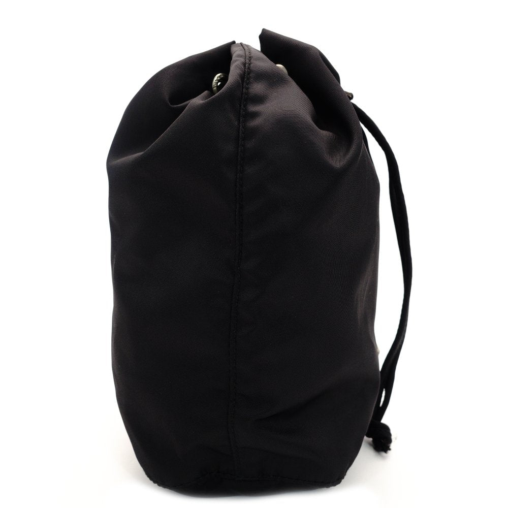 PRADA Saffiano Nylon Drawstring Pouch Black Triangle Logo Black Cosmetic Pouch Small Item Case 7-9-628