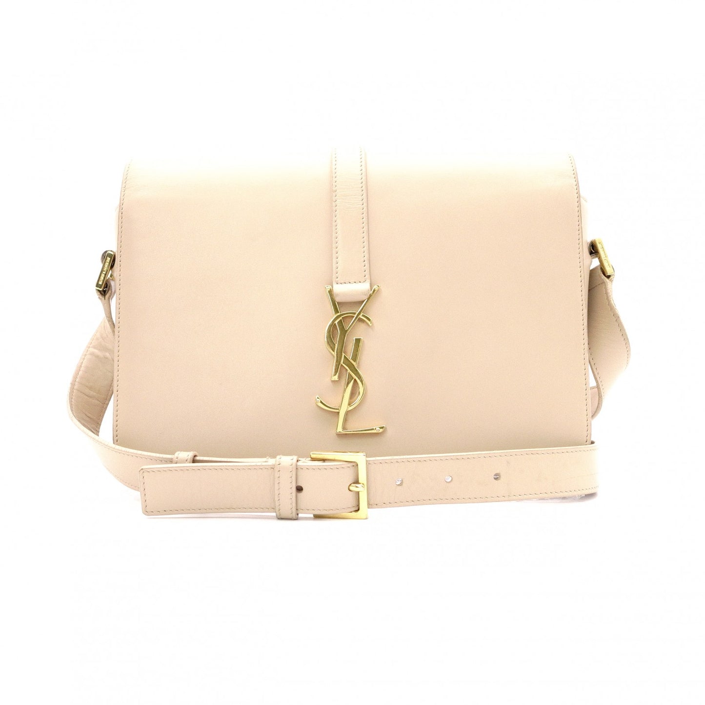 SAINT LAURENT Le Sancasset Shoulder Bag, Leather, Beige, Crossbody, YSL, Gold Hardware
