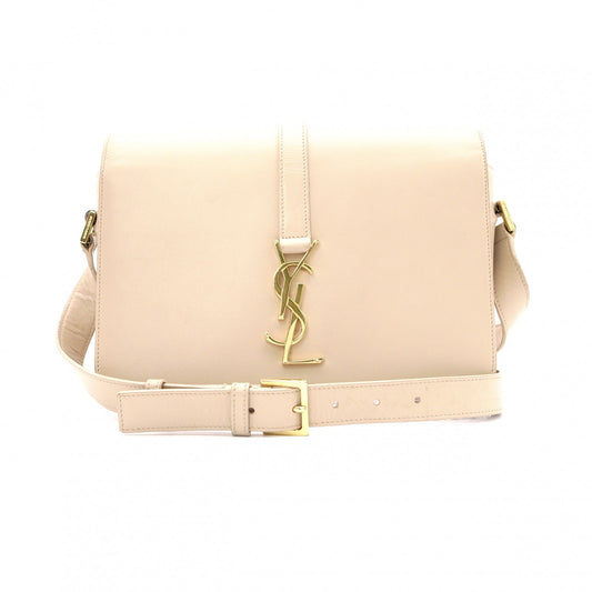 SAINT LAURENT Le Sancasset Shoulder Bag, Leather, Beige, Crossbody, YSL, Gold Hardware
