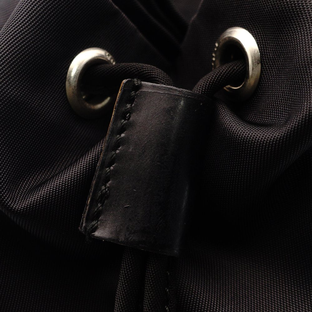 PRADA Saffiano Nylon Drawstring Pouch Black Triangle Logo Black Cosmetic Pouch Small Item Case 7-9-628