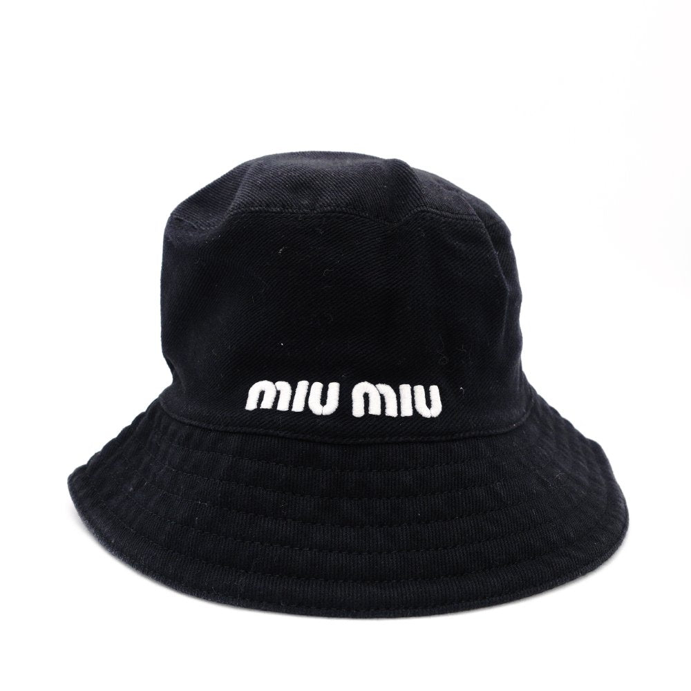MIUMIU Bucket Hat Black Canvas Black Logo Size M R8020106